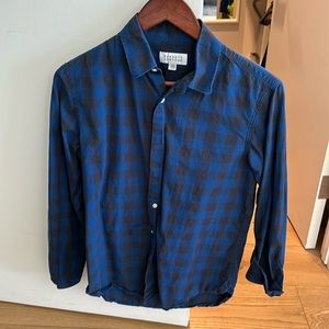 Barney’s New York button down blue plaid
